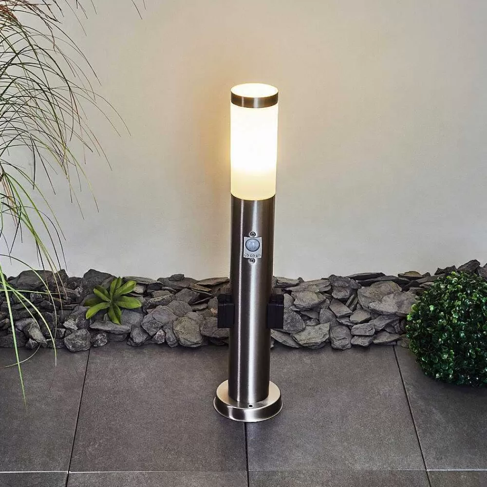 hofstein Borne Lumineuse Gaborone Led Nickel Mat, 1 Lumiere, Detecteur De Mouvement