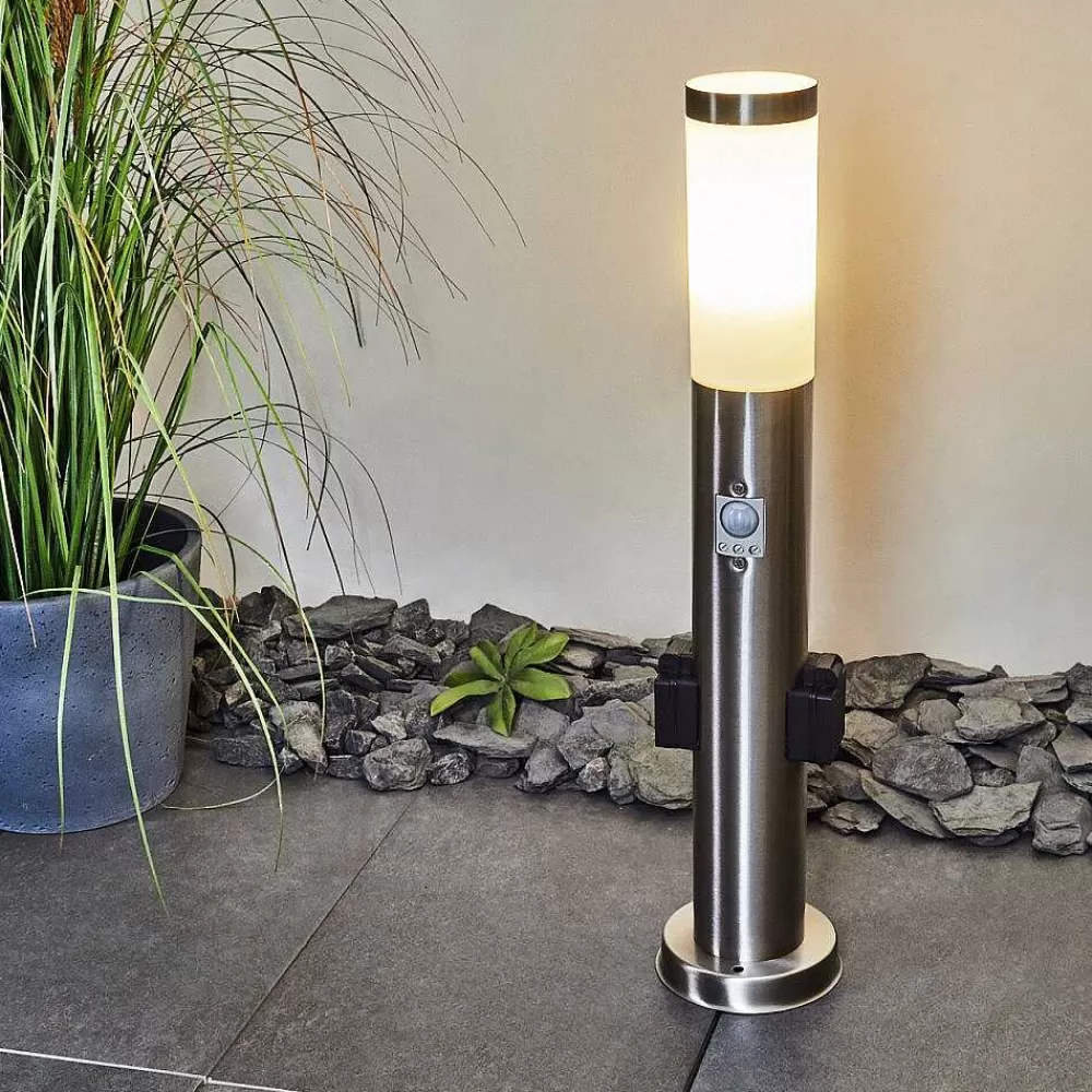 hofstein Borne Lumineuse Gaborone Led Nickel Mat, 1 Lumiere, Detecteur De Mouvement
