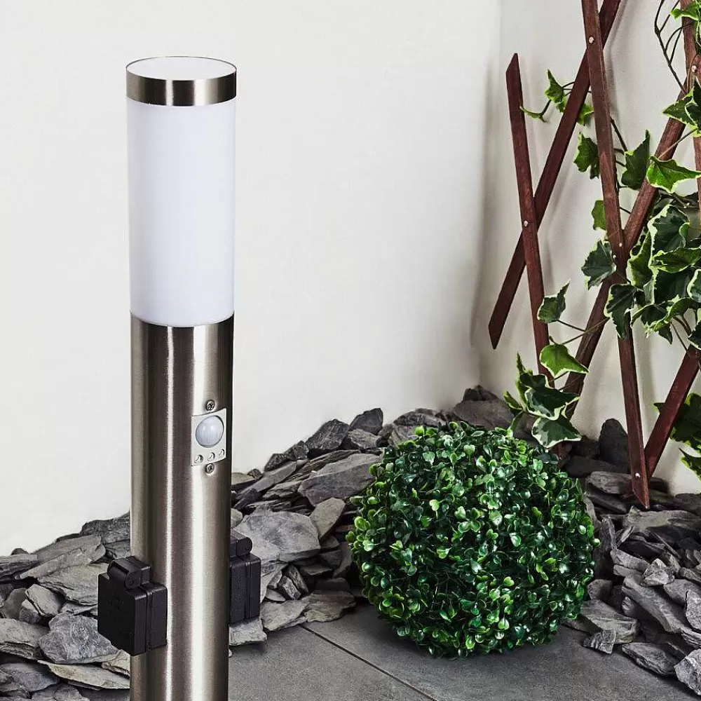 hofstein Borne Lumineuse Gaborone Led Nickel Mat, 1 Lumiere, Detecteur De Mouvement