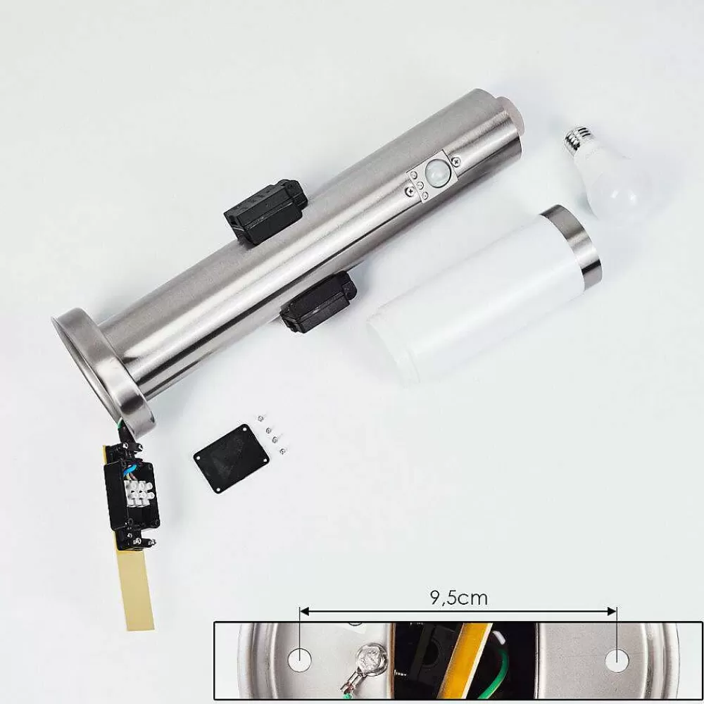 hofstein Borne Lumineuse Gaborone Led Nickel Mat, 1 Lumiere, Detecteur De Mouvement