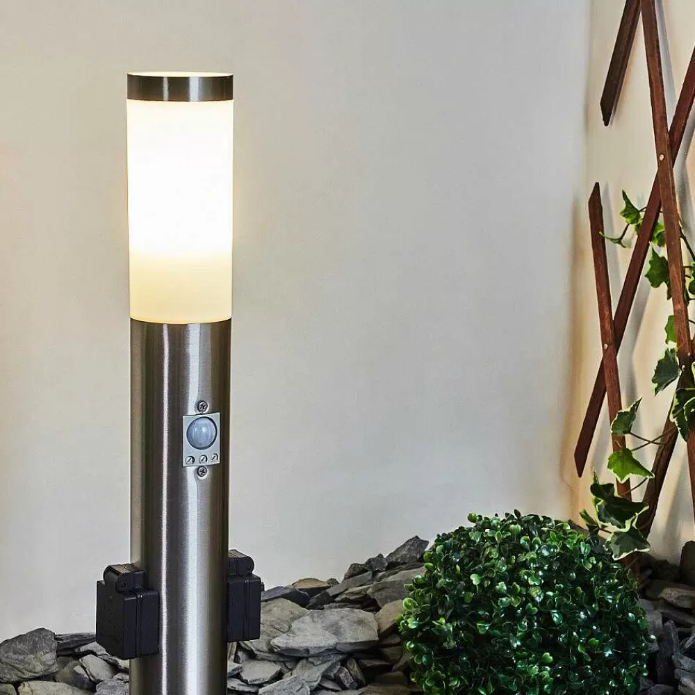 hofstein Borne Lumineuse Gaborone Led Nickel Mat, 1 Lumiere, Detecteur De Mouvement