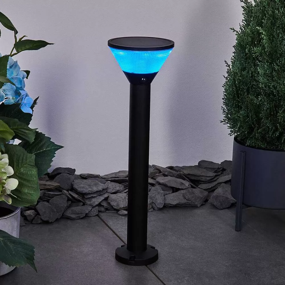 hofstein Borne Lumineuse Joennierni Led Noir, 1 Lumiere, Detecteur De Mouvement, Changeur De Couleurs