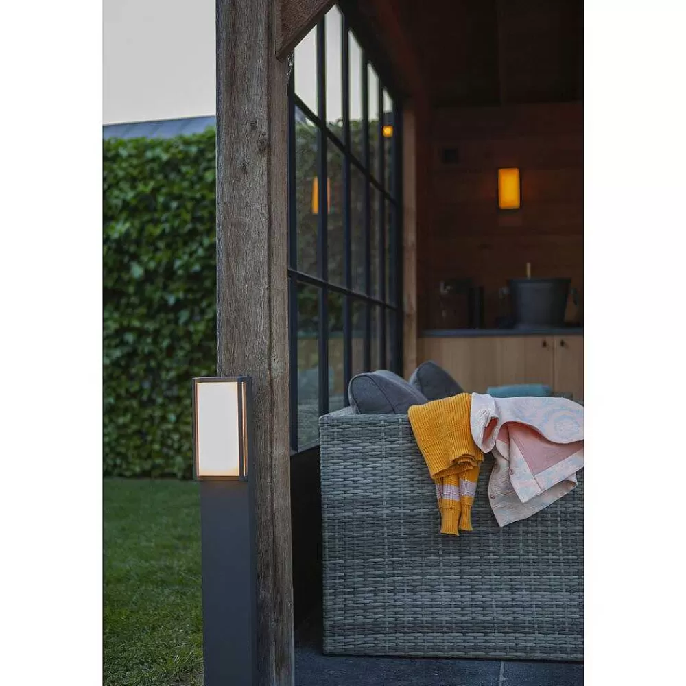 Luminaires Lutec Borne Lumineuse Lutec Qubo Led Anthracite, 1 Lumiere, Changeur De Couleurs