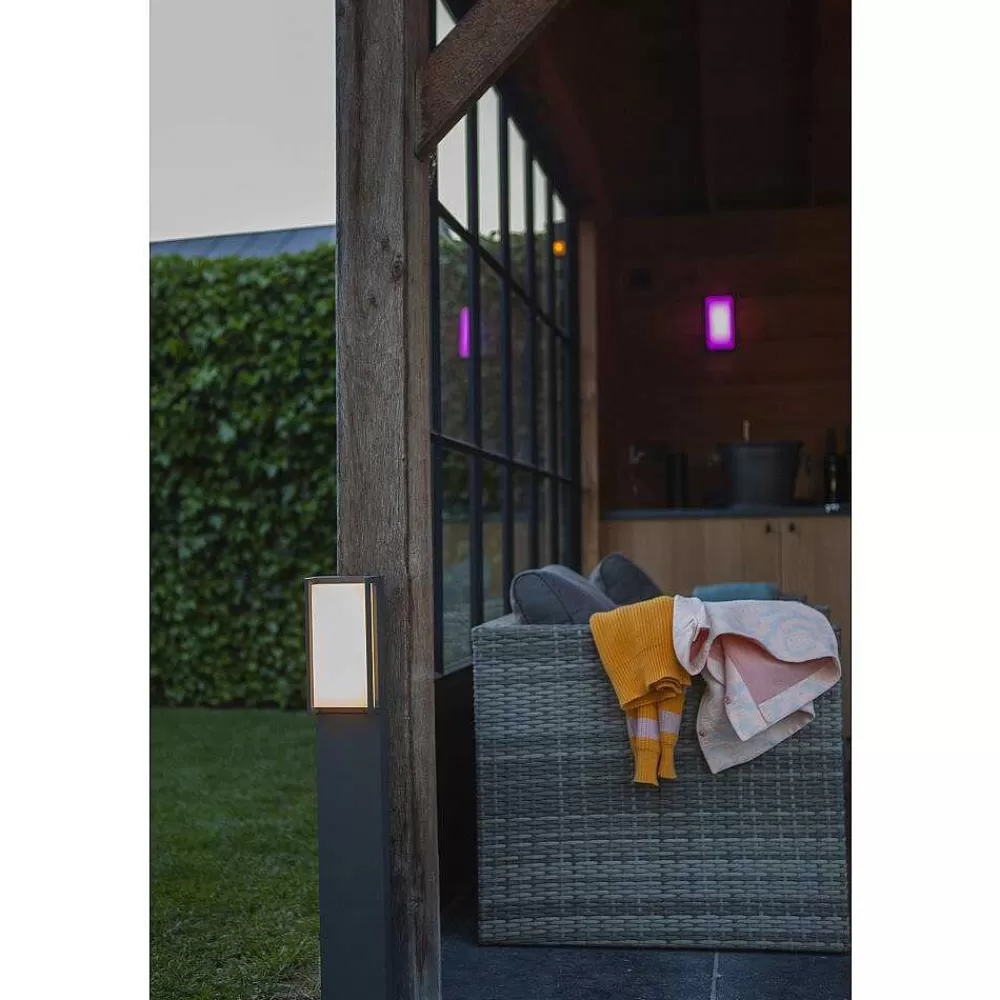 Luminaires Lutec Borne Lumineuse Lutec Qubo Led Anthracite, 1 Lumiere, Changeur De Couleurs