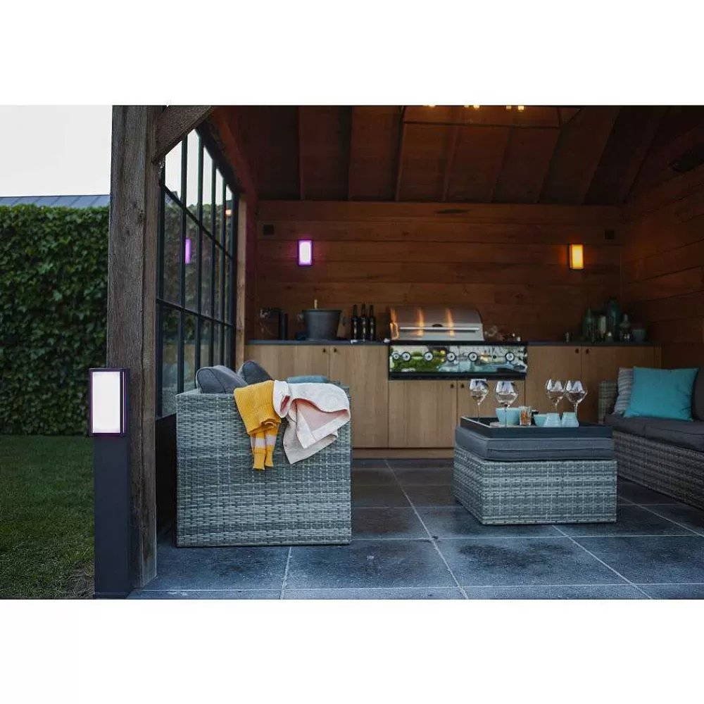 Luminaires Lutec Borne Lumineuse Lutec Qubo Led Anthracite, 1 Lumiere, Changeur De Couleurs