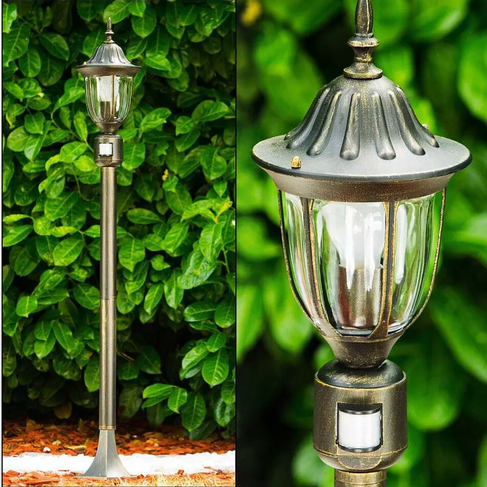 hofstein Borne Lumineuse Ribadeo Noir Dore, 1 Lumiere, Detecteur De Mouvement