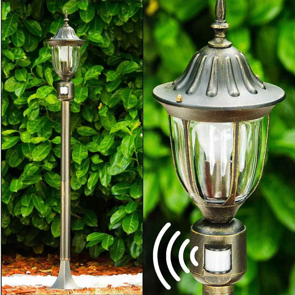 hofstein Borne Lumineuse Ribadeo Noir Dore, 1 Lumiere, Detecteur De Mouvement