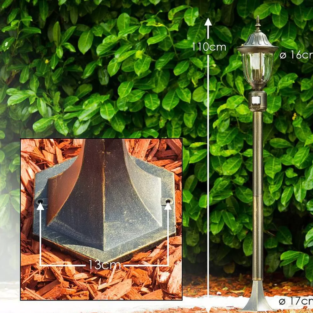 hofstein Borne Lumineuse Ribadeo Noir Dore, 1 Lumiere, Detecteur De Mouvement