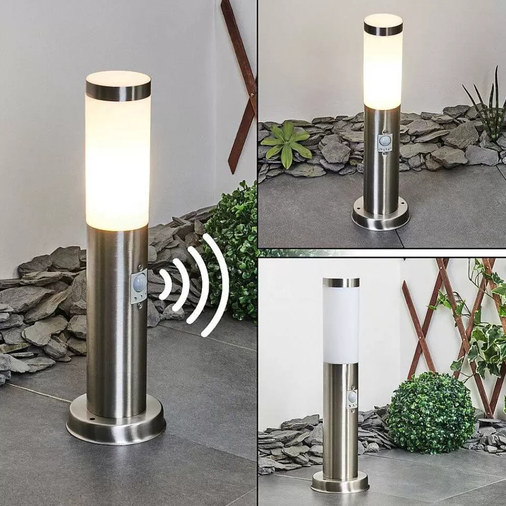 hofstein Borne Lumineuse Sessa Nickel Mat, 1 Lumiere, Detecteur De Mouvement