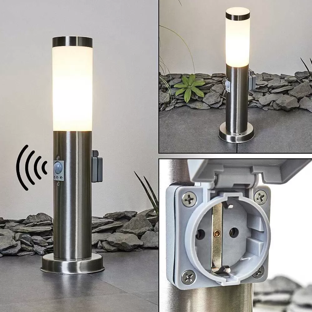hofstein Borne Lumineuse Sessa Nickel Mat, 1 Lumiere, Detecteur De Mouvement