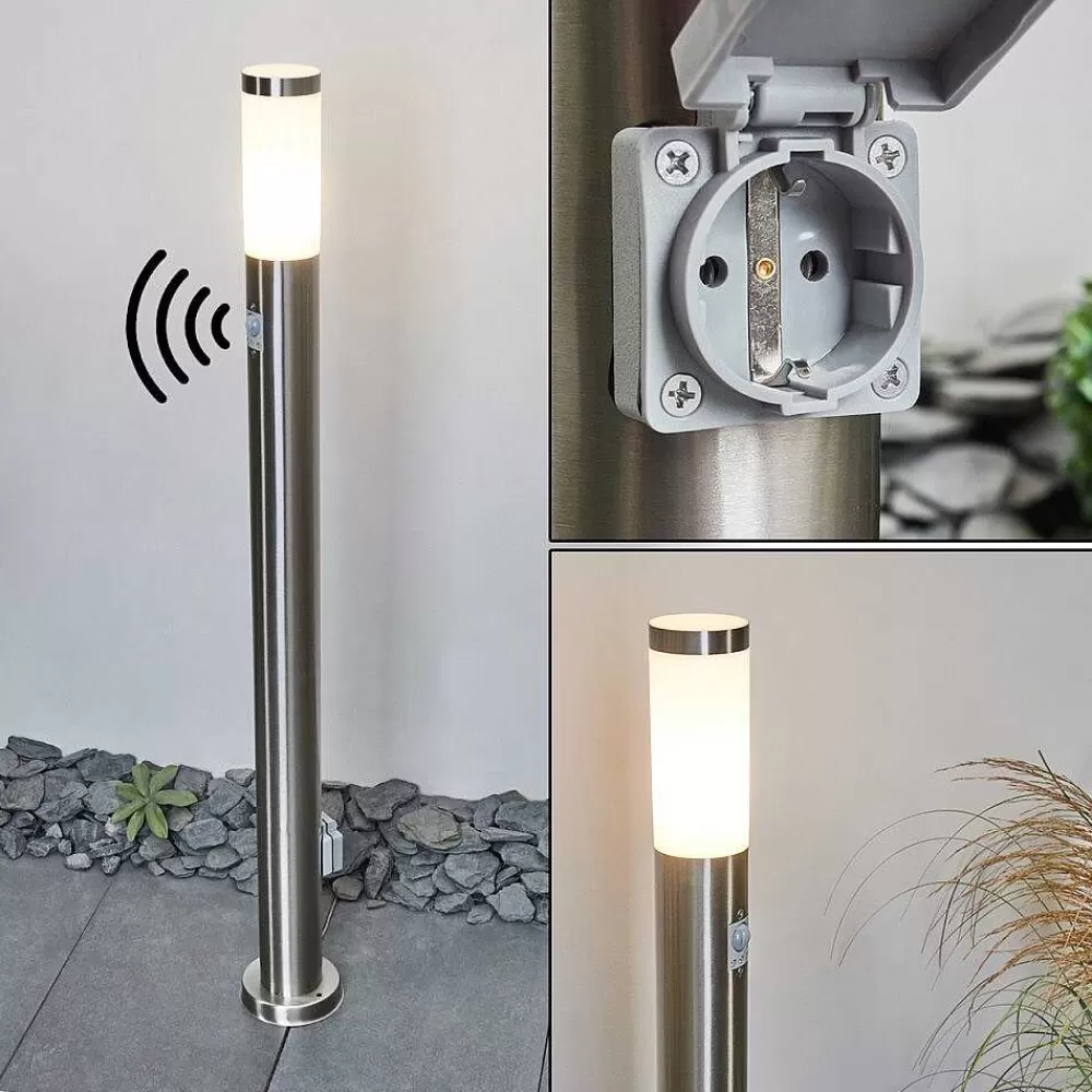 hofstein Borne Lumineuse Sessa Nickel Mat, 1 Lumiere, Detecteur De Mouvement