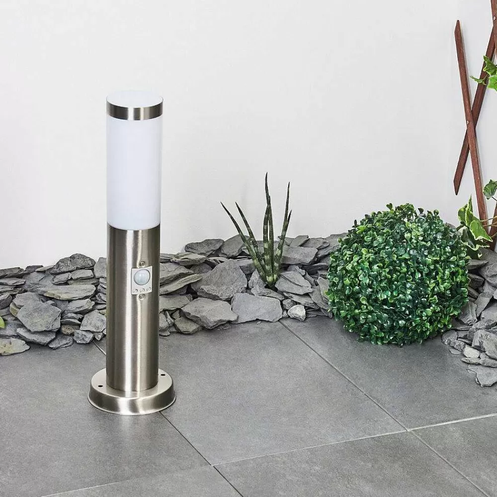 hofstein Borne Lumineuse Sessa Nickel Mat, 1 Lumiere, Detecteur De Mouvement
