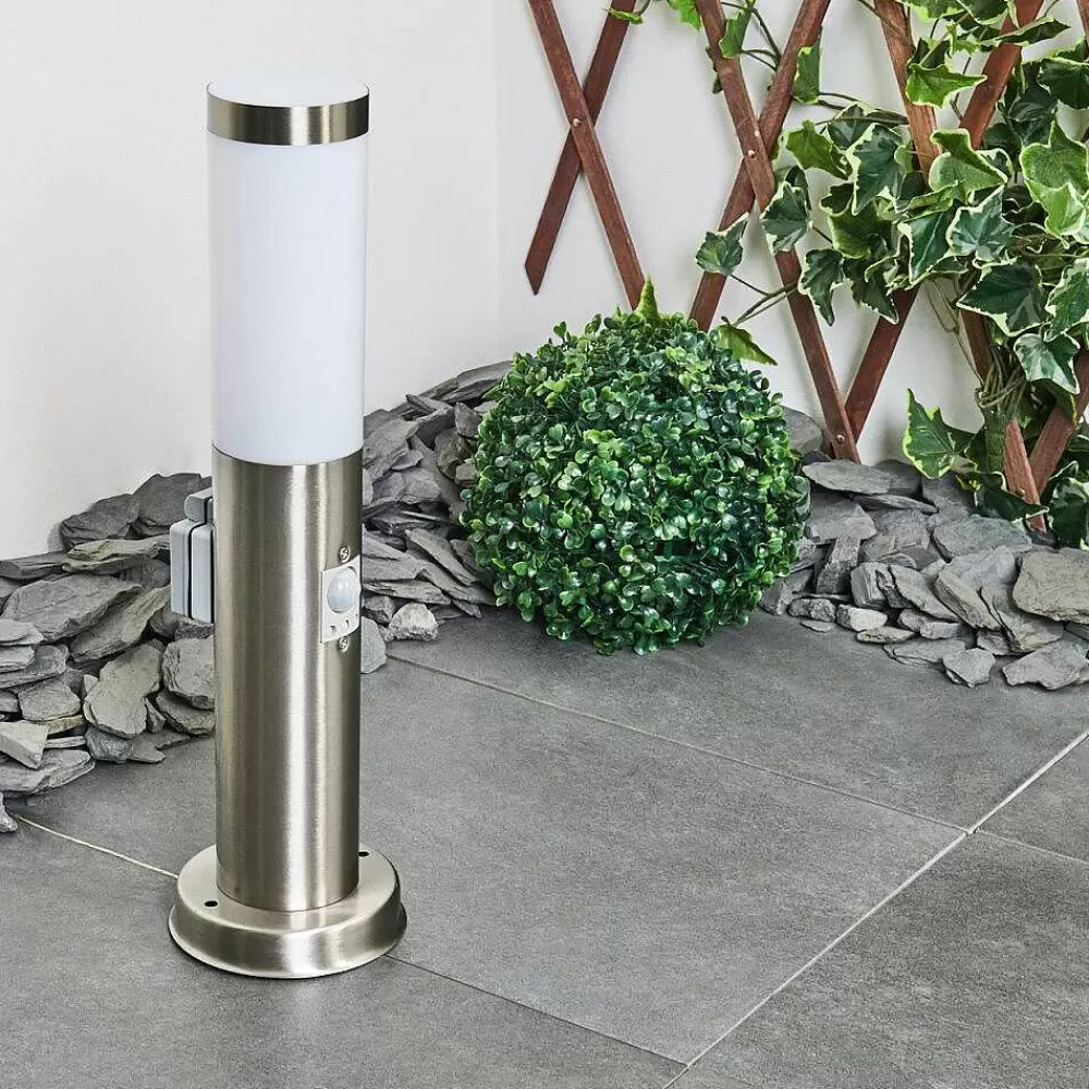hofstein Borne Lumineuse Sessa Nickel Mat, 1 Lumiere, Detecteur De Mouvement