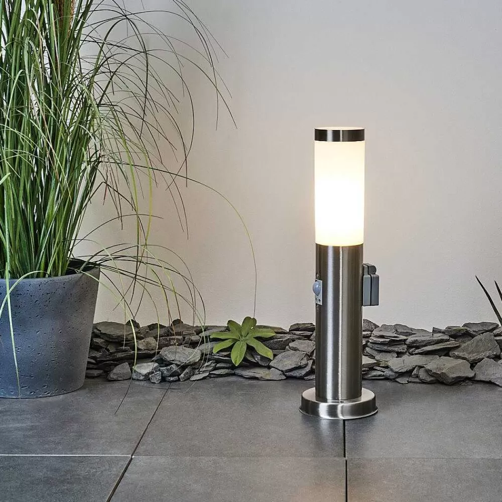 hofstein Borne Lumineuse Sessa Nickel Mat, 1 Lumiere, Detecteur De Mouvement