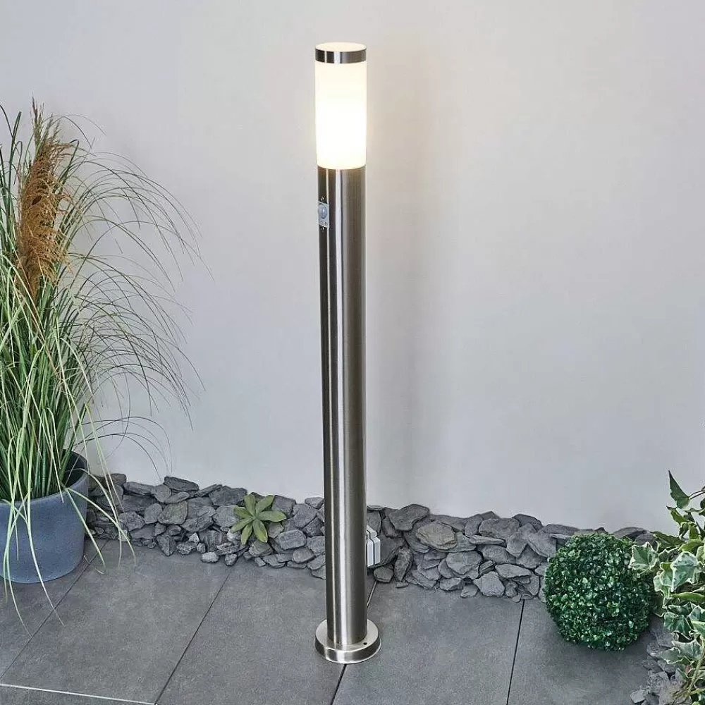 hofstein Borne Lumineuse Sessa Nickel Mat, 1 Lumiere, Detecteur De Mouvement