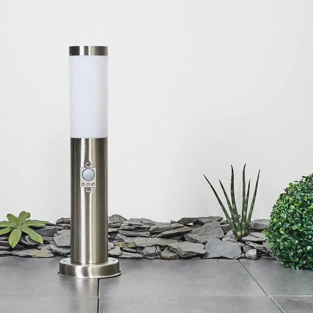 hofstein Borne Lumineuse Sessa Nickel Mat, 1 Lumiere, Detecteur De Mouvement