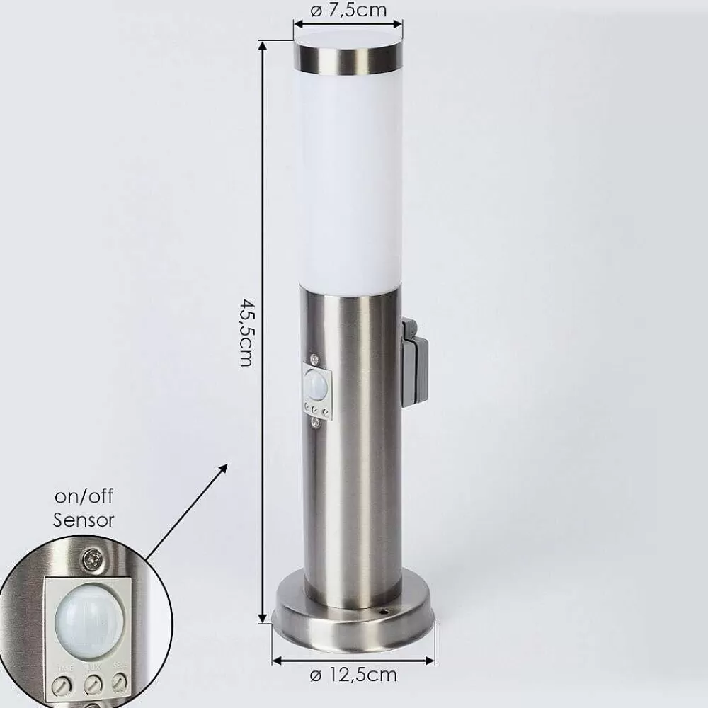 hofstein Borne Lumineuse Sessa Nickel Mat, 1 Lumiere, Detecteur De Mouvement