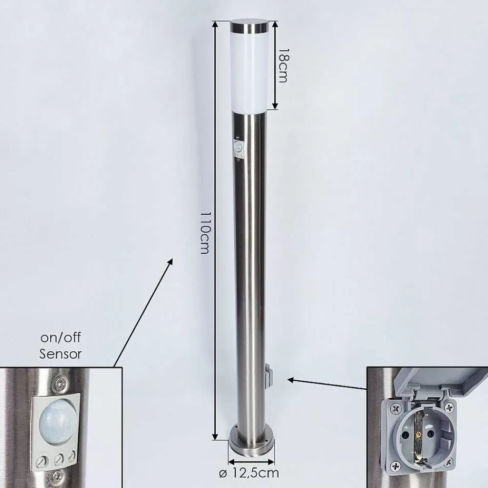 hofstein Borne Lumineuse Sessa Nickel Mat, 1 Lumiere, Detecteur De Mouvement