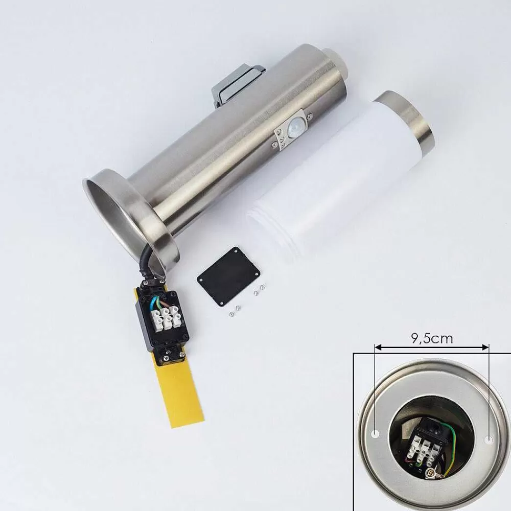 hofstein Borne Lumineuse Sessa Nickel Mat, 1 Lumiere, Detecteur De Mouvement