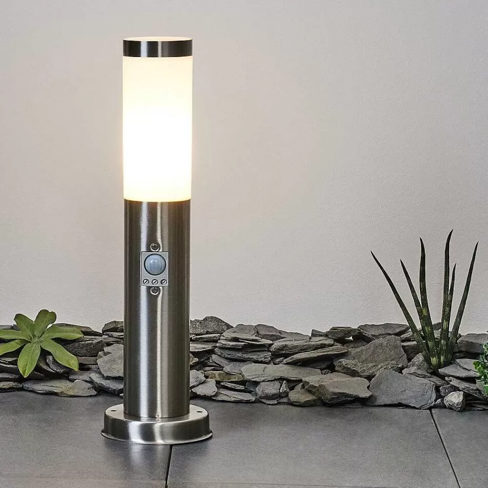 hofstein Borne Lumineuse Sessa Nickel Mat, 1 Lumiere, Detecteur De Mouvement