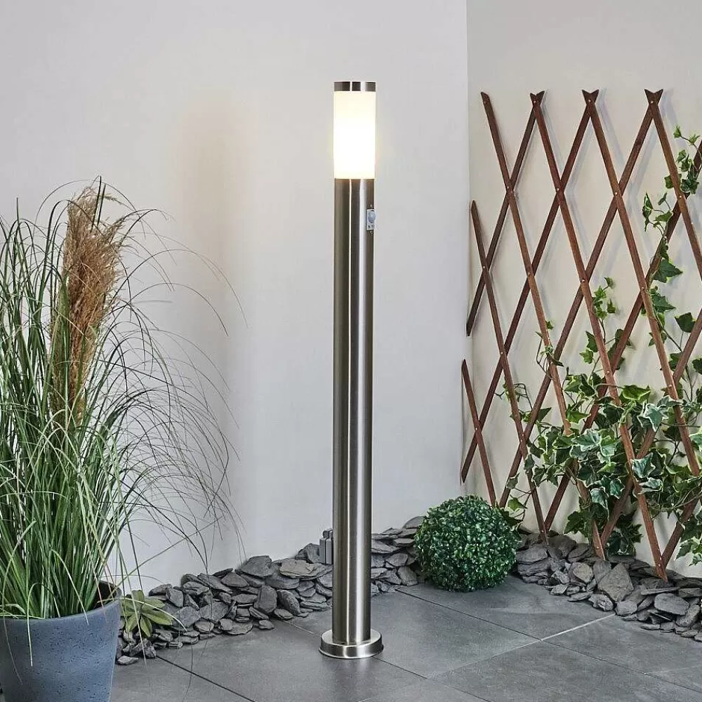 hofstein Borne Lumineuse Sessa Nickel Mat, 1 Lumiere, Detecteur De Mouvement