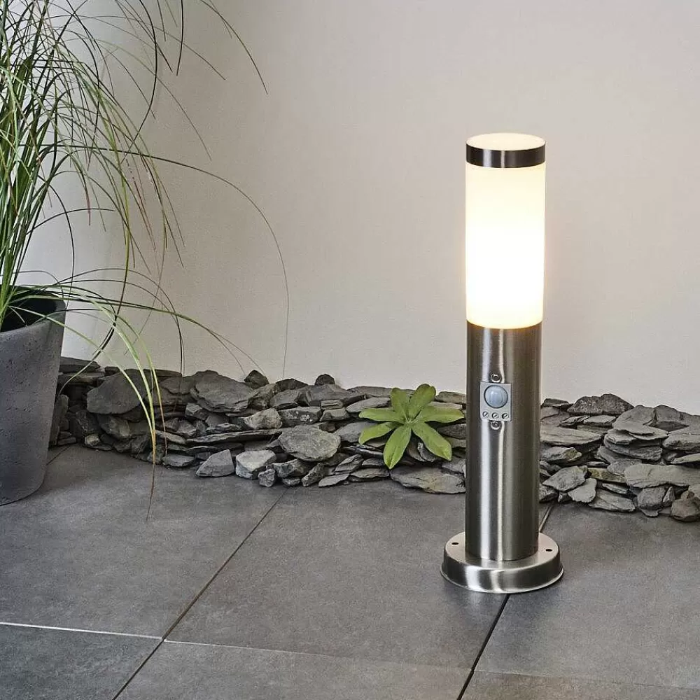 hofstein Borne Lumineuse Sessa Nickel Mat, 1 Lumiere, Detecteur De Mouvement