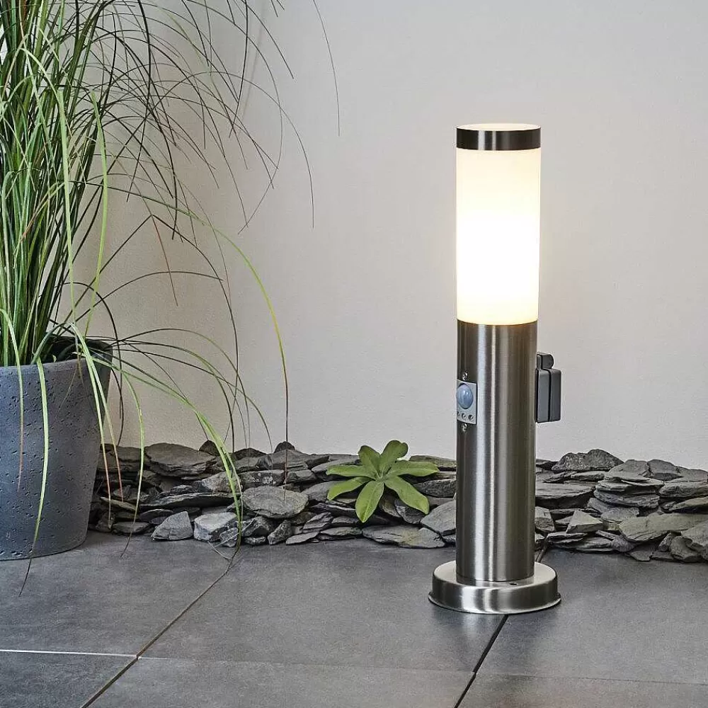 hofstein Borne Lumineuse Sessa Nickel Mat, 1 Lumiere, Detecteur De Mouvement
