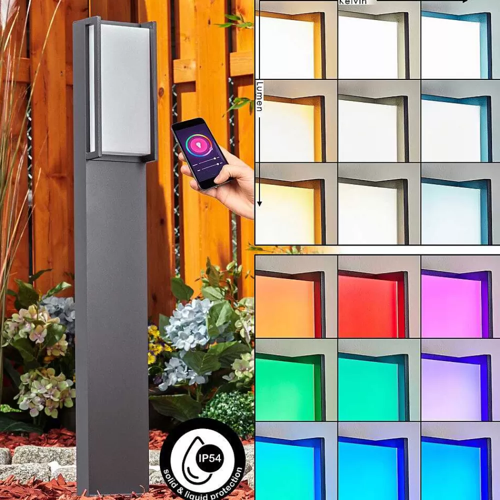 hofstein Borne Lumineuse Skove Led Anthracite, 1 Lumiere, Changeur De Couleurs