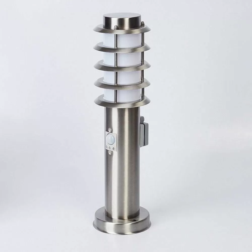 hofstein Borne Lumineuse Tunes Nickel Mat, 1 Lumiere, Detecteur De Mouvement