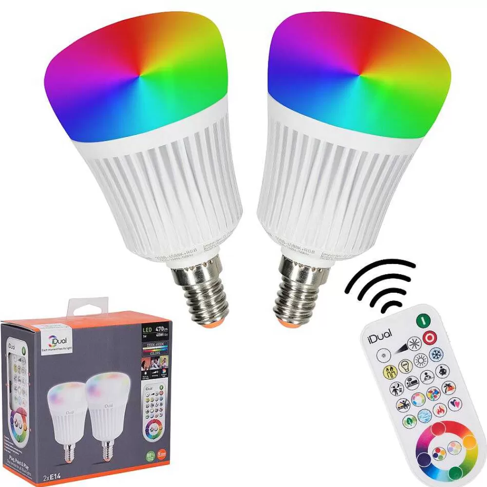 hofstein Candal E14 Led Rgb 7 Watt 2200-6500 Kelvin 470 Lumen Set De 2 Avec Telecommande