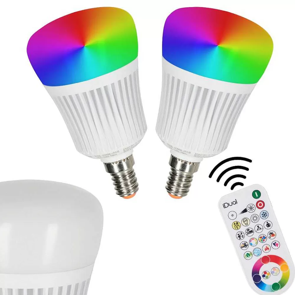 hofstein Candal E14 Led Rgb 7 Watt 2200-6500 Kelvin 470 Lumen Set De 2 Avec Telecommande