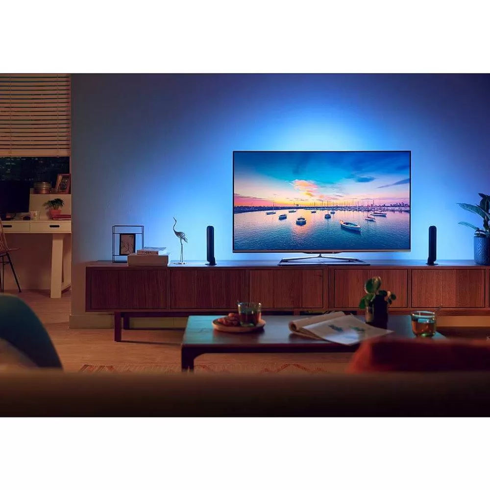 Luminaires Philips Kit De Base Double Philips Hue Ambiance White & Color Play Lightbar Led Noir, 2 Lumieres, Changeur De Couleurs