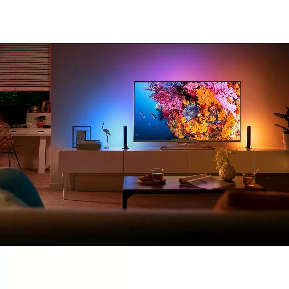 Luminaires Philips Kit De Base Double Philips Hue Ambiance White & Color Play Lightbar Led Noir, 2 Lumieres, Changeur De Couleurs