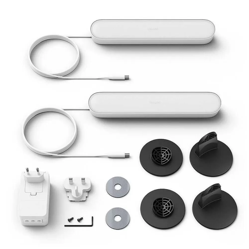 Luminaires Philips Kit De Base Double Philips Hue Ambiance White & Color Play Lightbar Led Noir, Blanc, 2 Lumieres, Changeur De Couleurs