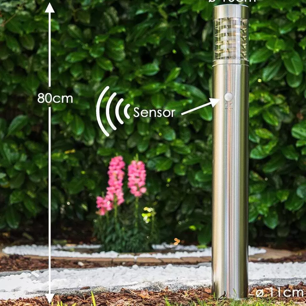 hofstein Lampadaire Dakar Acier Inoxydable, 1 Lumiere, Detecteur De Mouvement