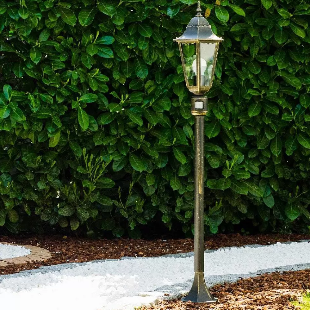 hofstein Lampadaire Exterieur Bristol Or, Laiton, 1 Lumiere, Detecteur De Mouvement