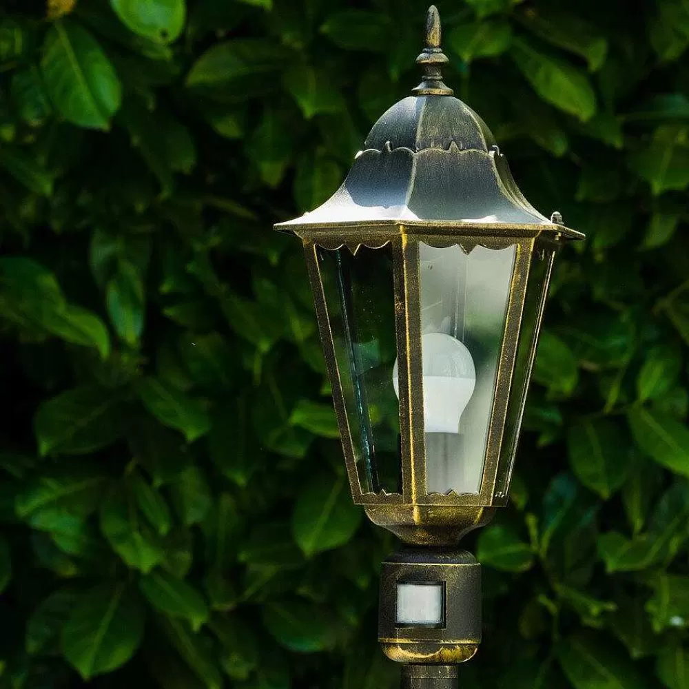 hofstein Lampadaire Exterieur Bristol Or, Laiton, 1 Lumiere, Detecteur De Mouvement
