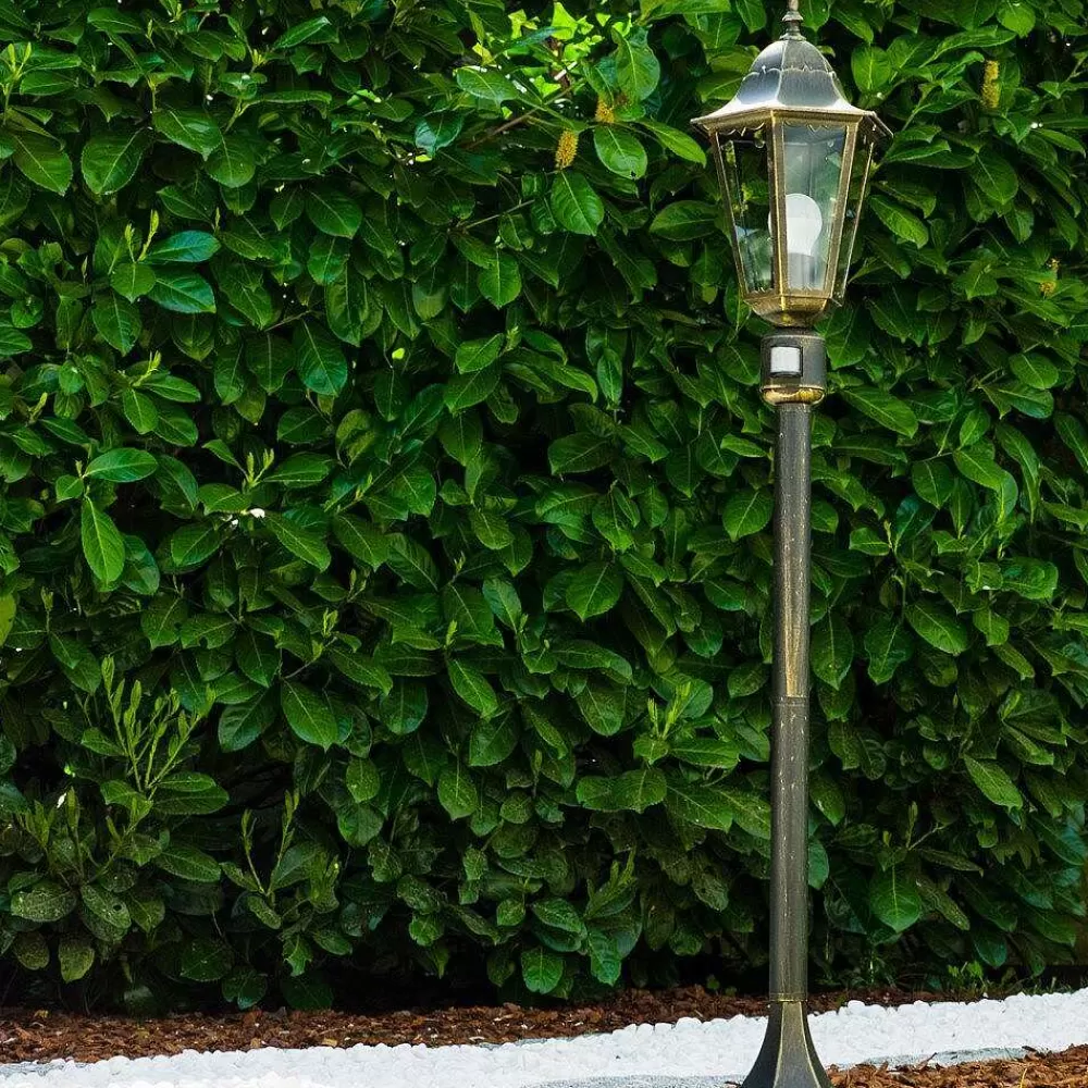 hofstein Lampadaire Exterieur Bristol Or, Laiton, 1 Lumiere, Detecteur De Mouvement