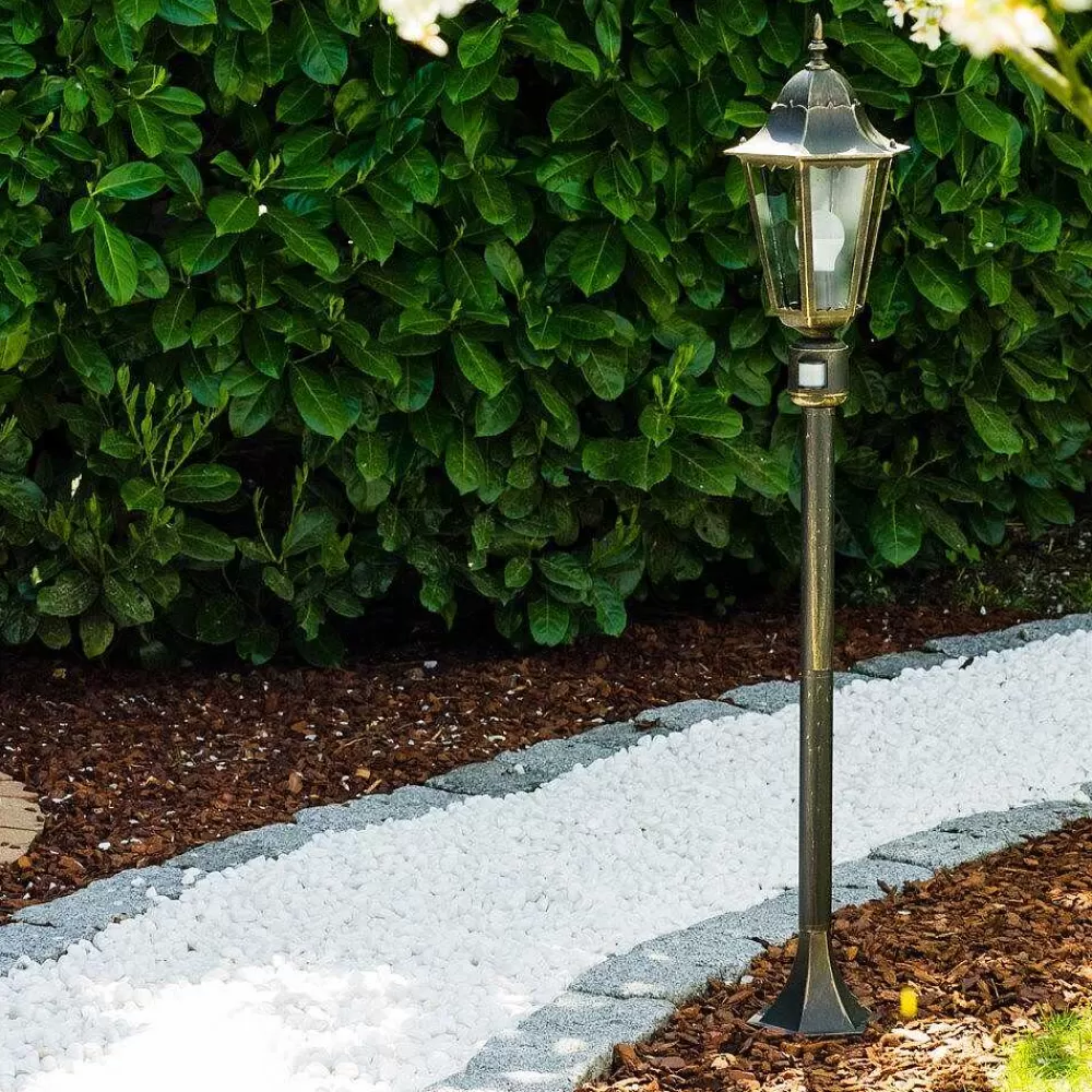 hofstein Lampadaire Exterieur Bristol Or, Laiton, 1 Lumiere, Detecteur De Mouvement