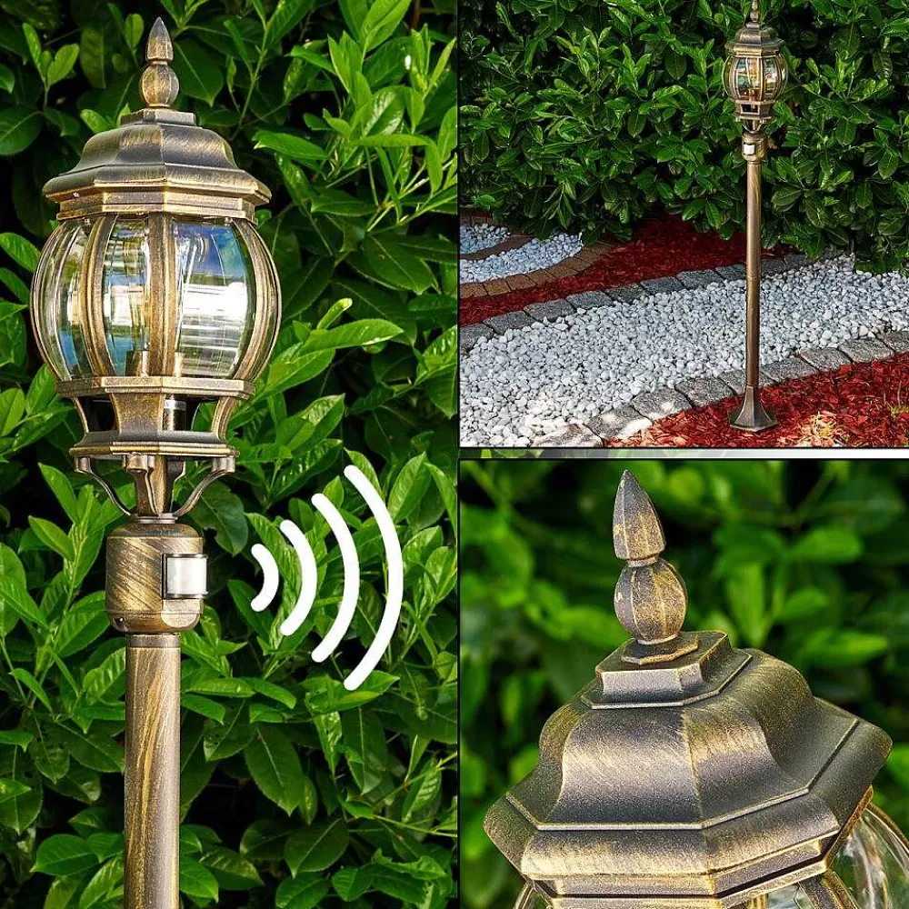 hofstein Lampadaire Exterieur Lentua Brun Dore, 1 Lumiere, Detecteur De Mouvement