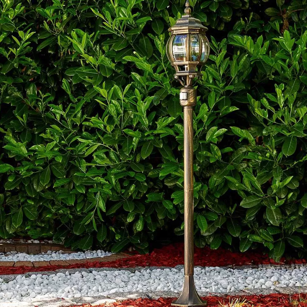 hofstein Lampadaire Exterieur Lentua Brun Dore, 1 Lumiere, Detecteur De Mouvement