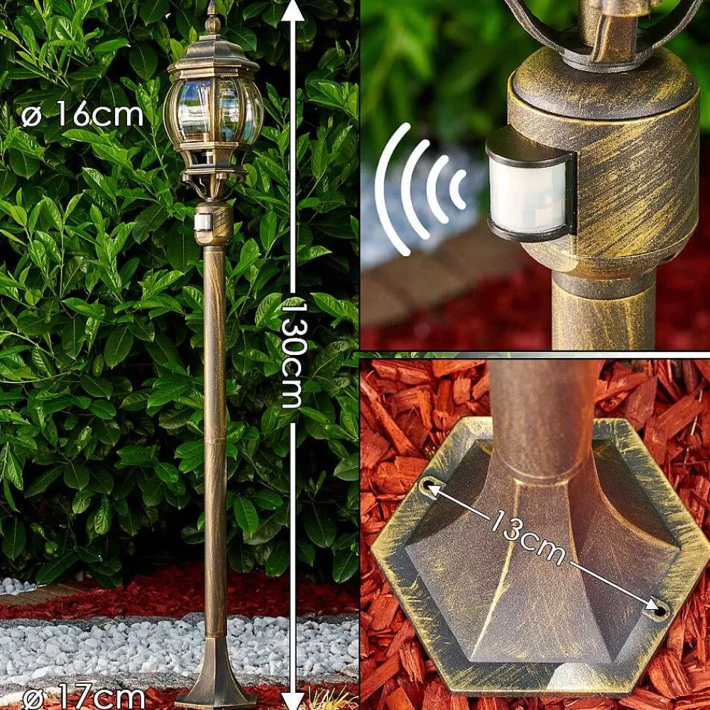 hofstein Lampadaire Exterieur Lentua Brun Dore, 1 Lumiere, Detecteur De Mouvement