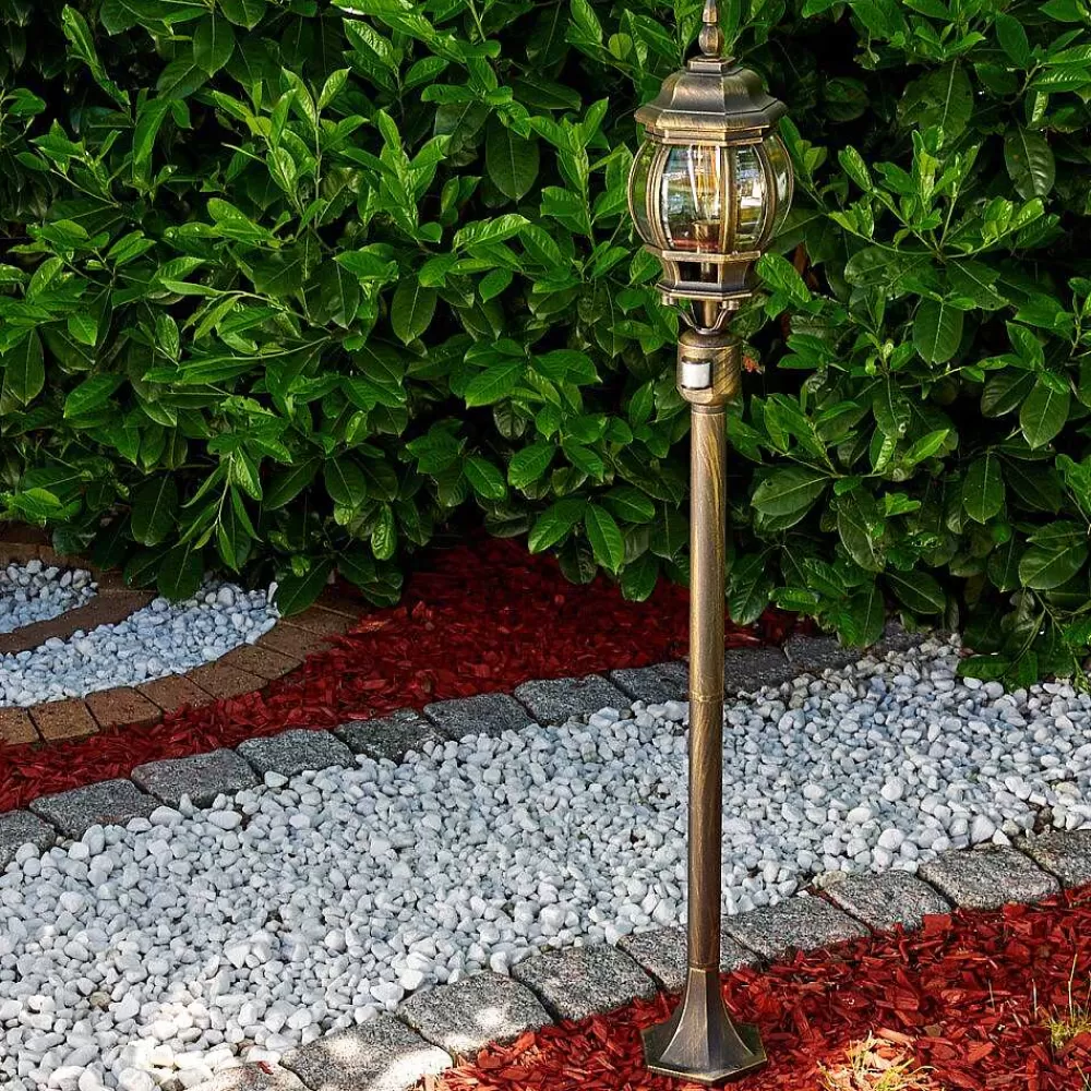 hofstein Lampadaire Exterieur Lentua Brun Dore, 1 Lumiere, Detecteur De Mouvement
