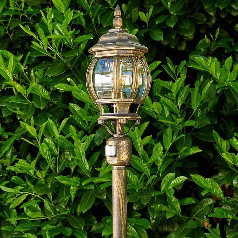 hofstein Lampadaire Exterieur Lentua Brun Dore, 1 Lumiere, Detecteur De Mouvement
