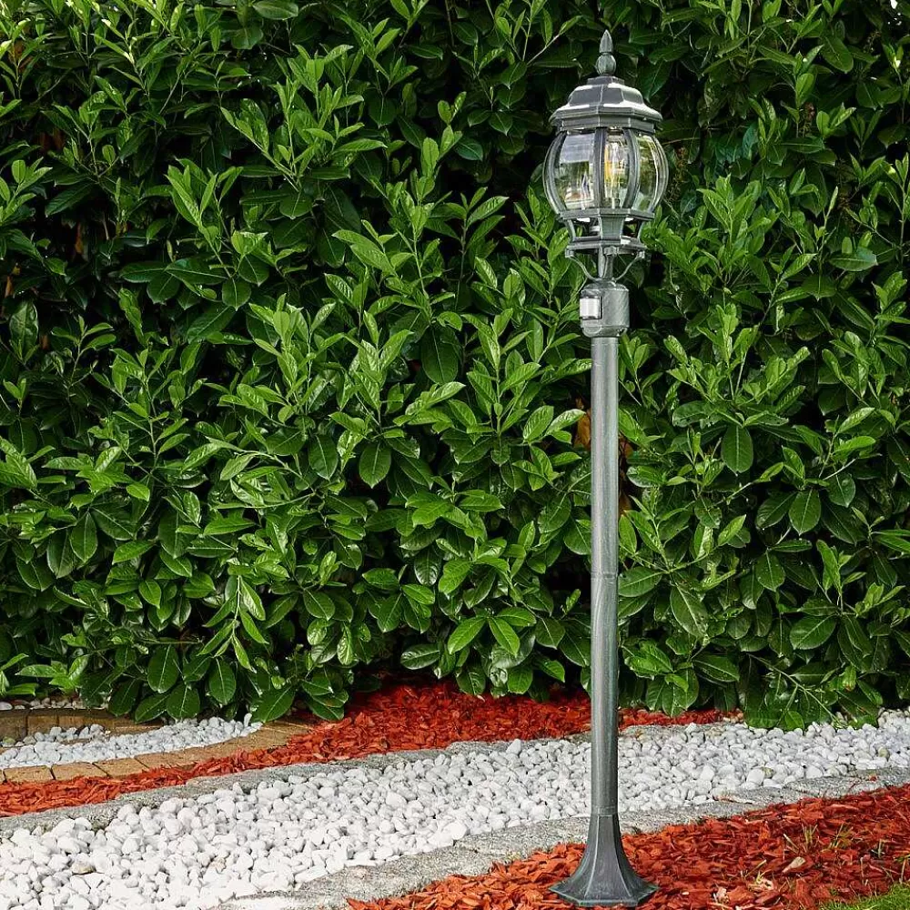 hofstein Lampadaire Exterieur Lentua Vert, Noir, 1 Lumiere, Detecteur De Mouvement
