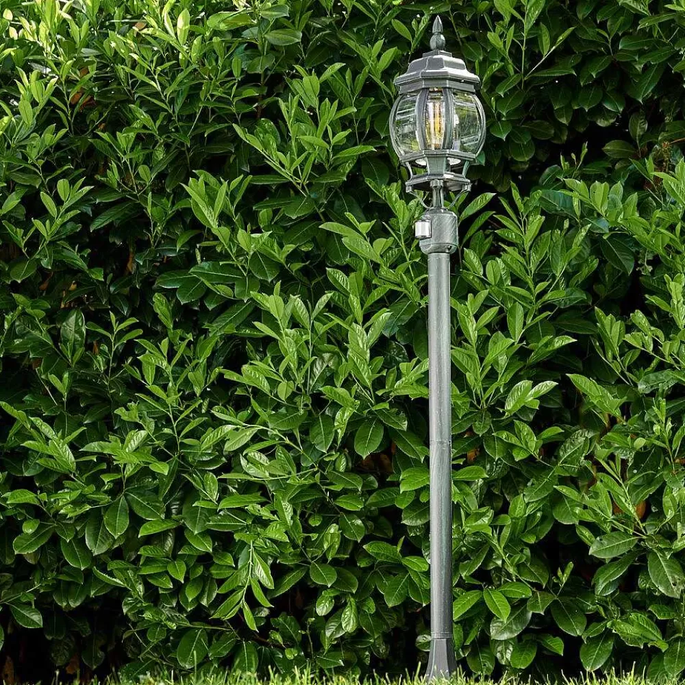 hofstein Lampadaire Exterieur Lentua Vert, Noir, 1 Lumiere, Detecteur De Mouvement