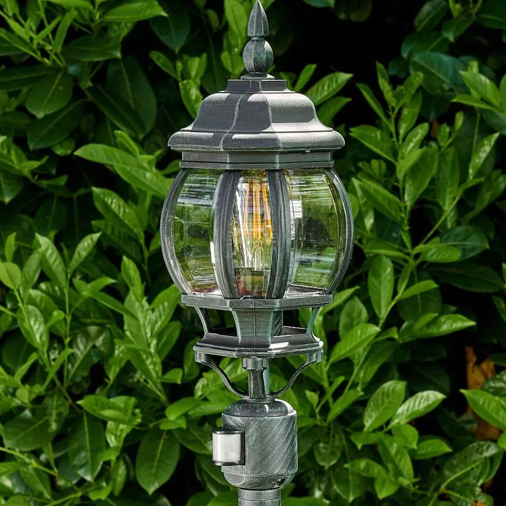 hofstein Lampadaire Exterieur Lentua Vert, Noir, 1 Lumiere, Detecteur De Mouvement