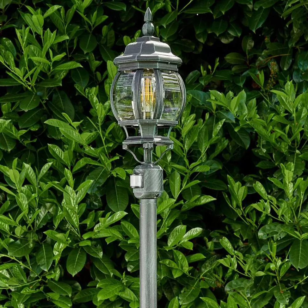 hofstein Lampadaire Exterieur Lentua Vert, Noir, 1 Lumiere, Detecteur De Mouvement
