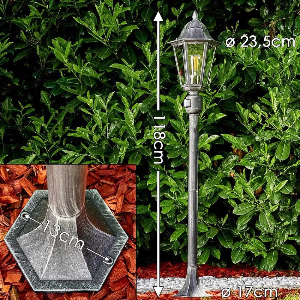 hofstein Lampadaire Exterieur Lignac Noir, Argente, 1 Lumiere, Detecteur De Mouvement
