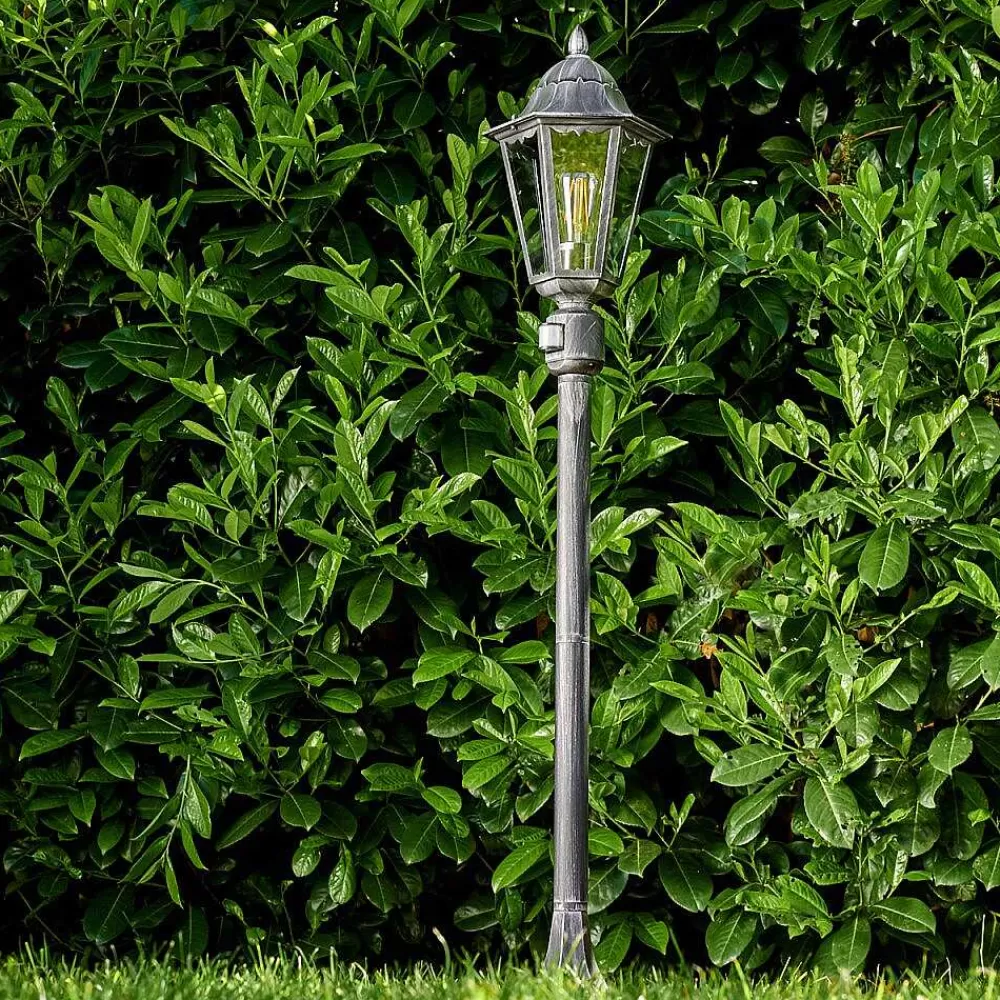 hofstein Lampadaire Exterieur Lignac Noir, Argente, 1 Lumiere, Detecteur De Mouvement